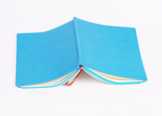 Pu Notitieboekje van de Leer het Lichtblauwe Zachte Dekking met Kleurenrand en Buikband